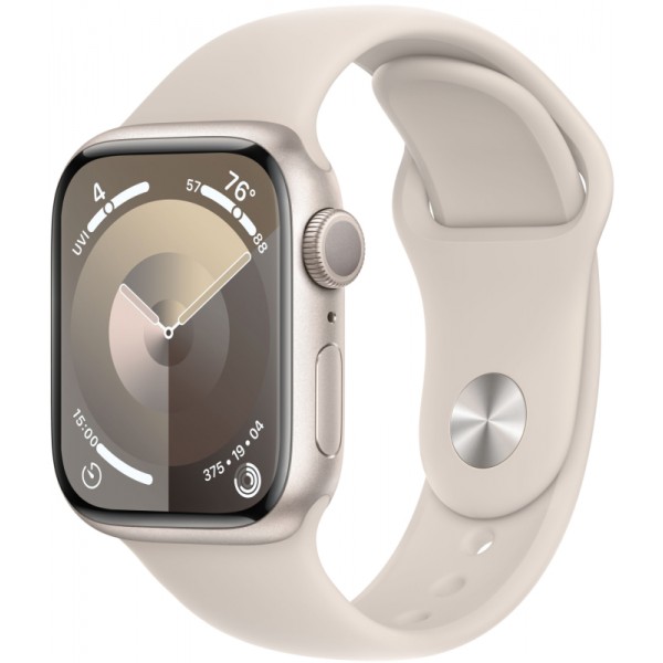 Apple Watch Series 9 45 мм корпус из алюминия цвета (сияющая звезда) спортивный ремешок цвета (сияющая звезда)