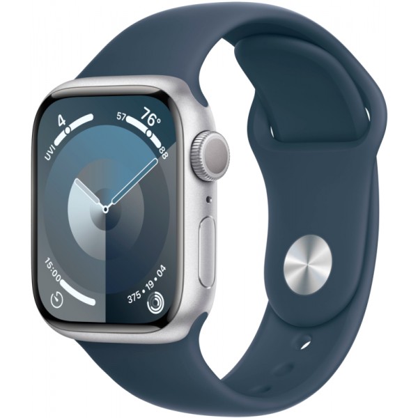 Apple Watch Series 9 41 мм корпус из алюминия (серебристого) цвета спортивный ремешок цвета (грозовой синий)