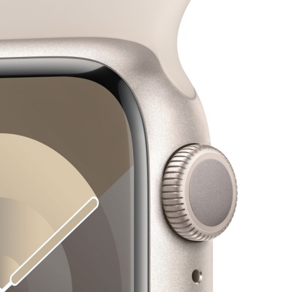 Apple Watch Series 9 45 мм корпус из алюминия цвета (сияющая звезда) спортивный ремешок цвета (сияющая звезда)