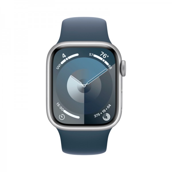Apple Watch Series 9 45 мм корпус из алюминия (серебристого) цвета спортивный ремешок цвета (грозовой синий)
