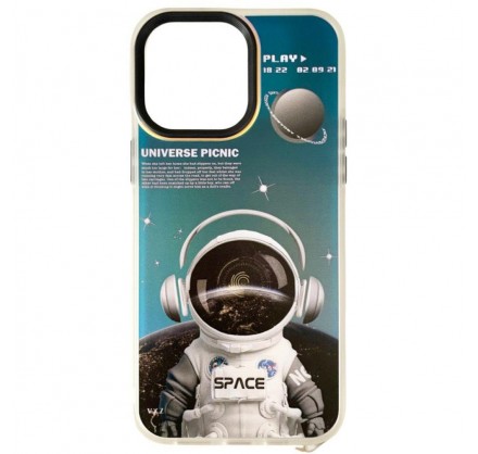 Чехол Mood Prints Spaceman для iPhone 14 с принтом сили...