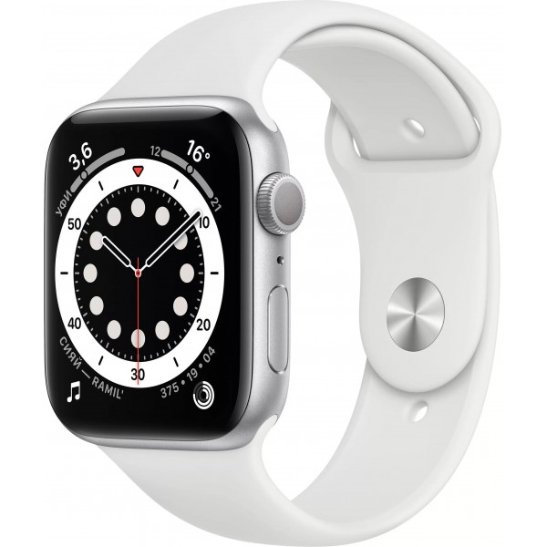 Apple Watch Series 6, 40 мм, корпус из алюминия серебристого цвета, спортивный ремешок белого цвета