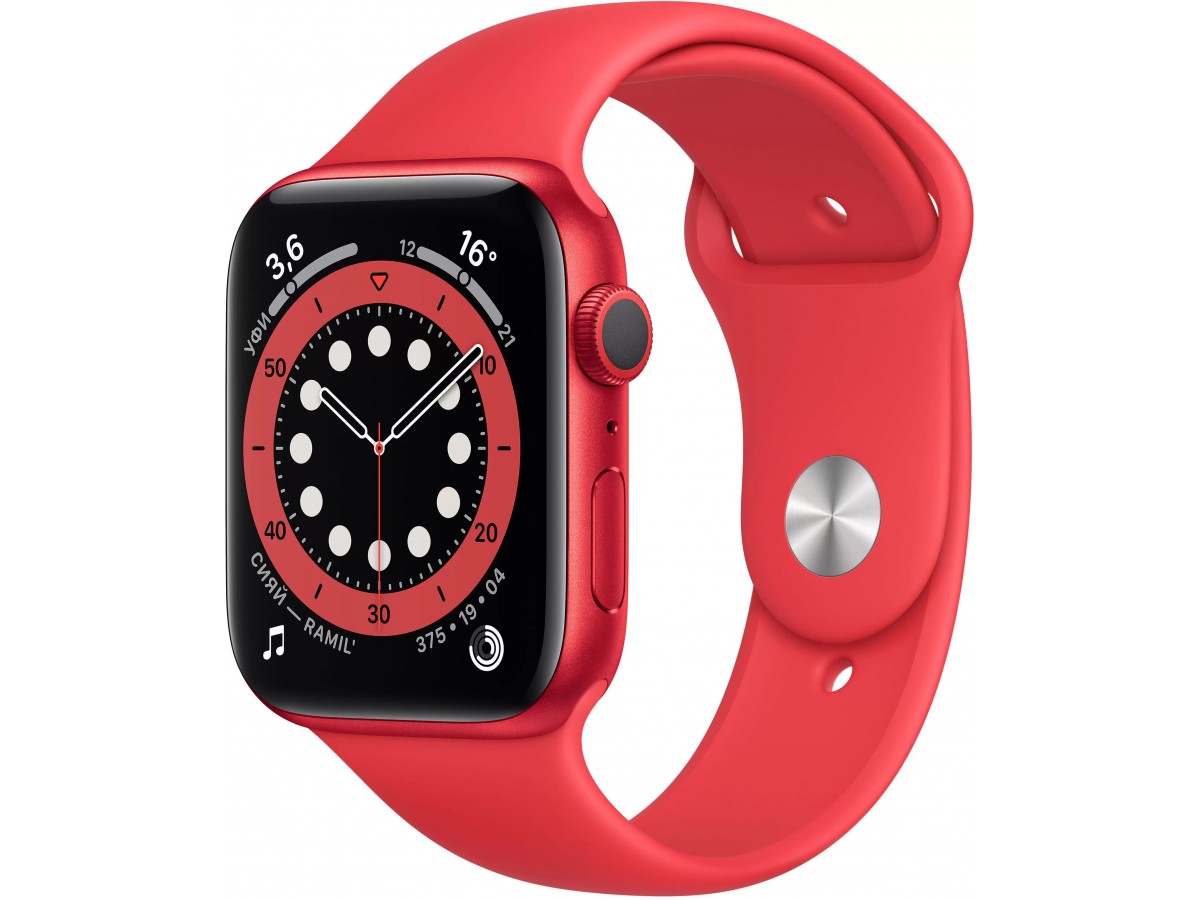 Apple Watch Series 6, 44 мм, корпус из алюминия красного цвета, спортивный ремешок красного цвета  в Тюмени