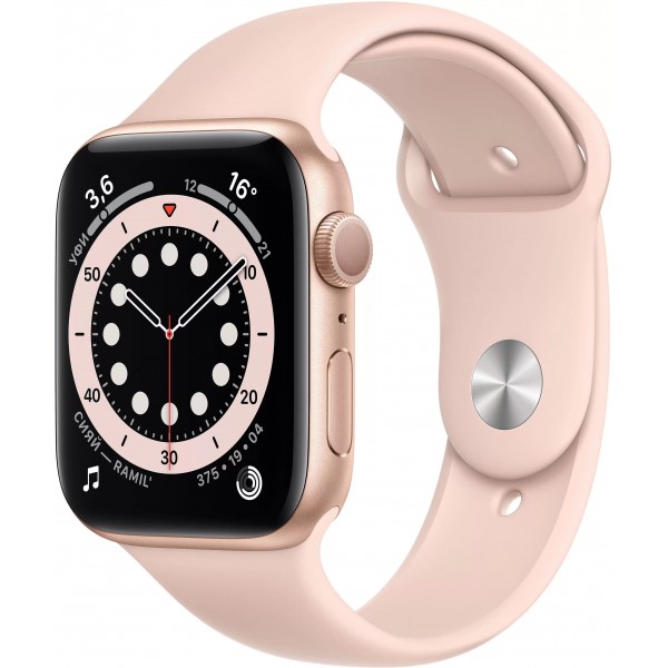 Apple Watch Series 6, 40 мм, корпус из алюминия золотого цвета, спортивный ремешок цвета (розовый песок)
