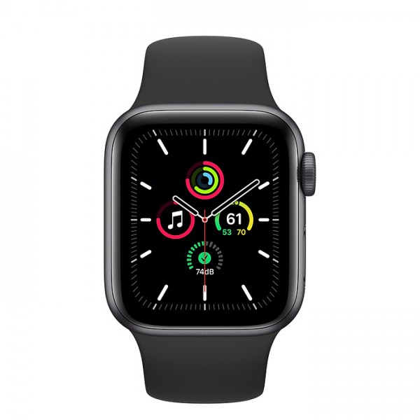 Apple Watch SE, 40 мм, корпус из алюминия цвета (серый космос), спортивный ремешок чёрного цвета