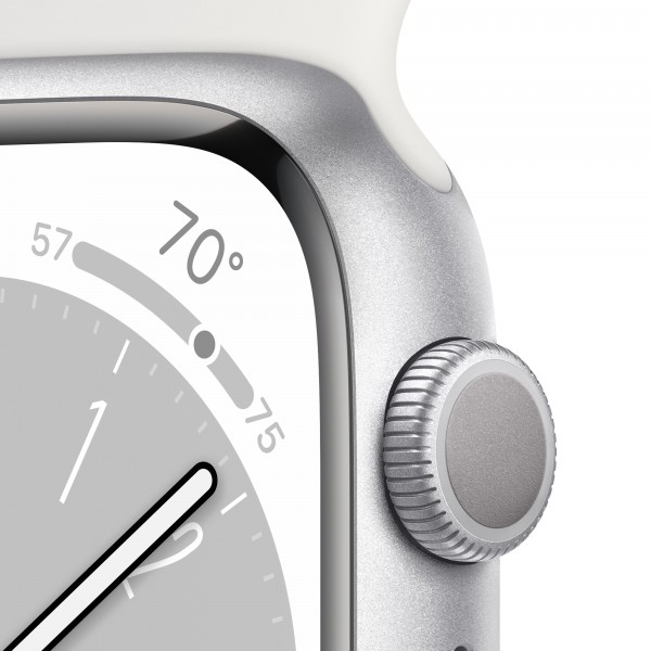 Apple Watch Series 8 45 мм корпус из алюминия серебристого цвета спортивный ремешок белого цвета