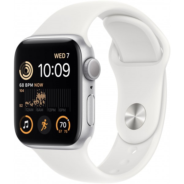 Apple Watch SE 2022 44 мм корпус из алюминия серебристого цвета спортивный ремешок белого цвет