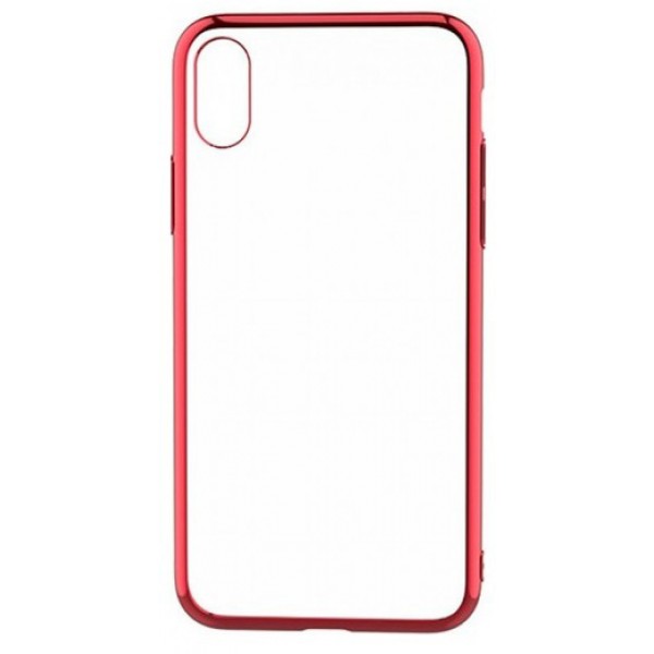 Чехол прозрачный для iPhone X/Xs силиконовый хром красный