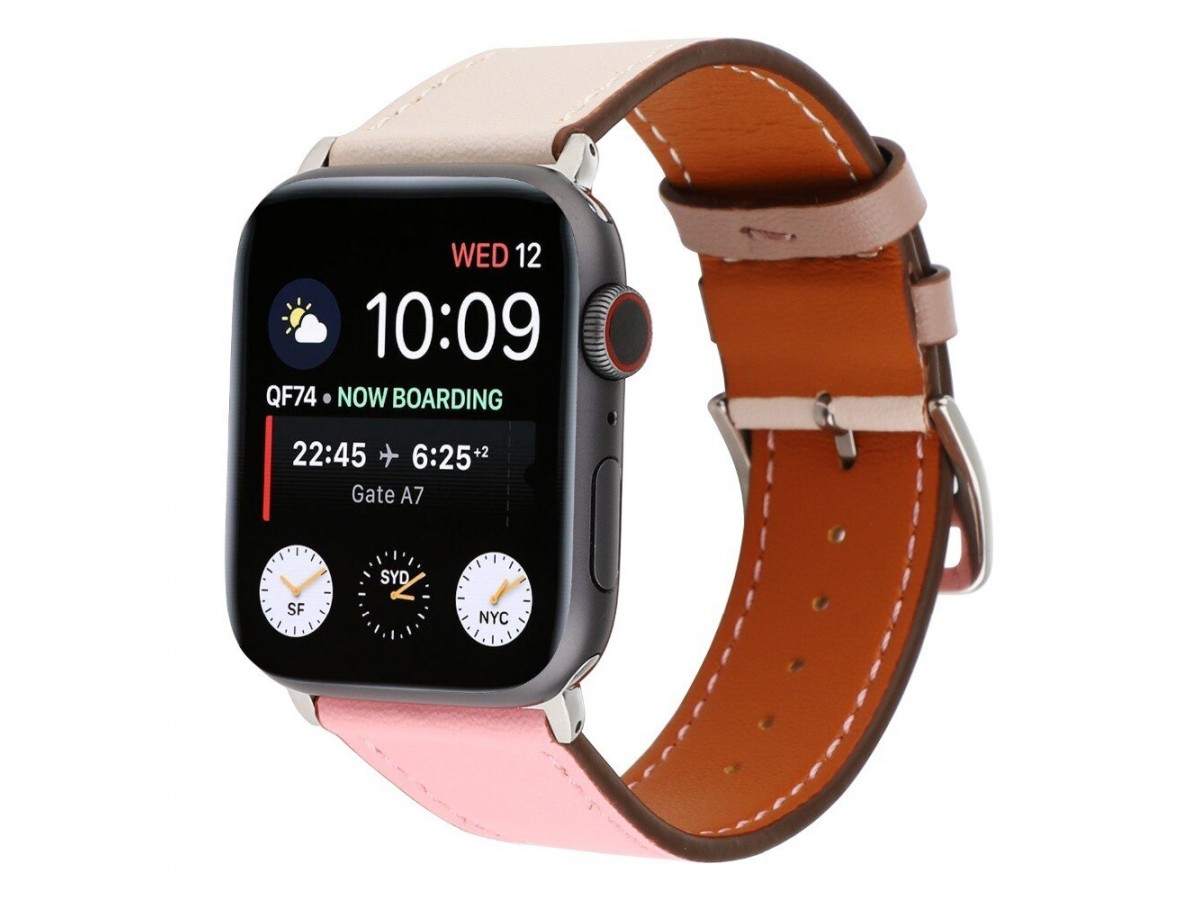Ремешок кожаный Apple Watch 38/40 мм Genuine бежевый/розовый