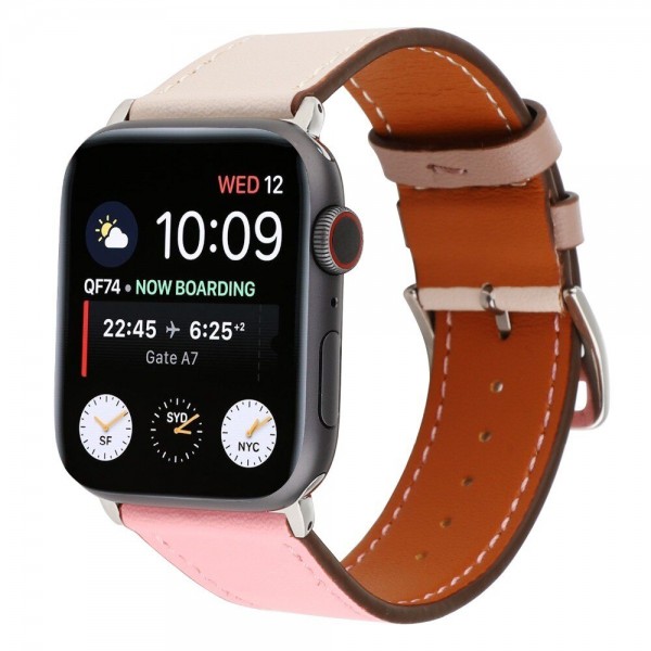 Ремешок кожаный Apple Watch 42/44 мм Genuine бежевый/розовый