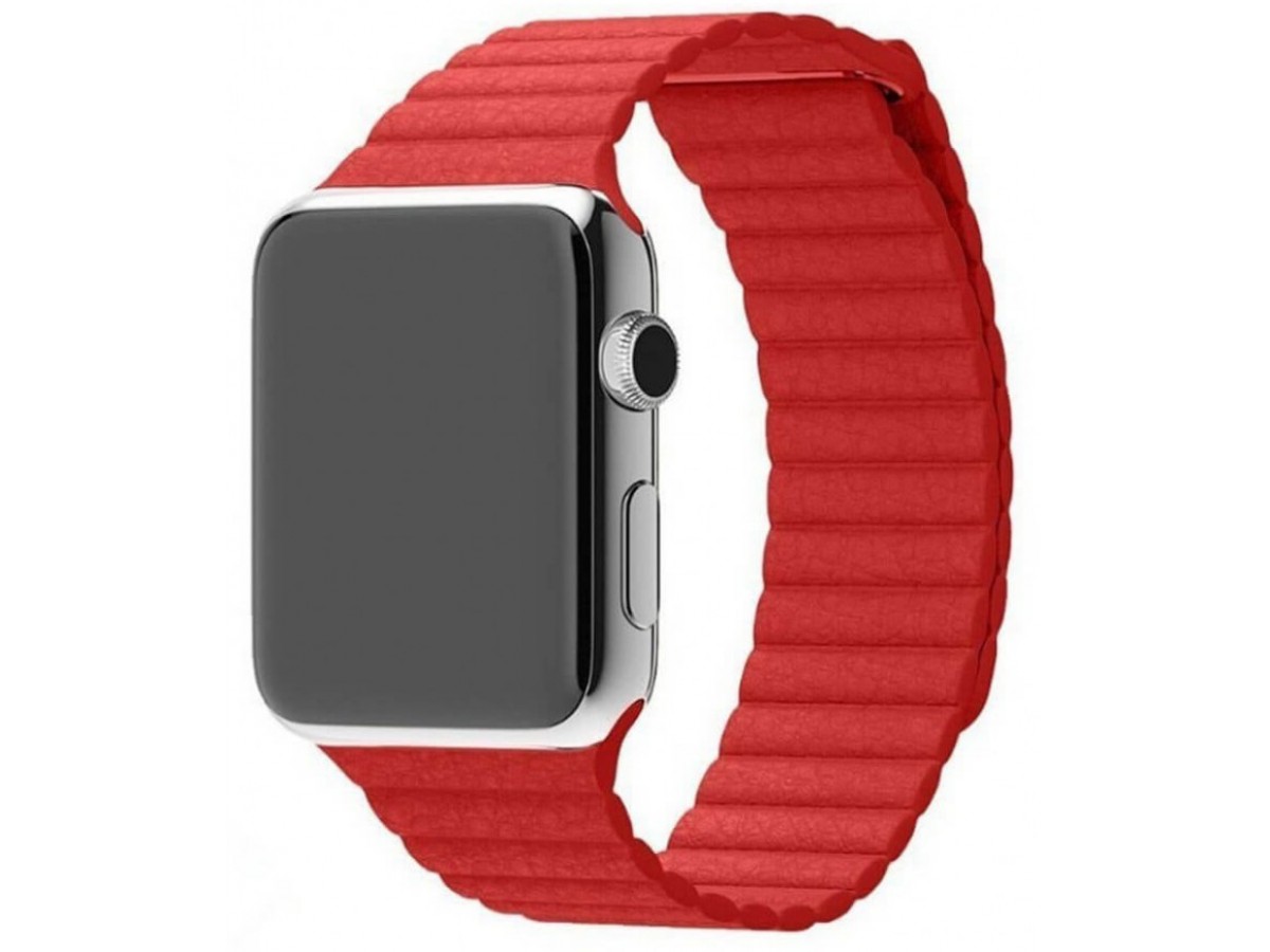 Ремешок кожаный Apple Watch 42/44 мм на магнитной застежке красный