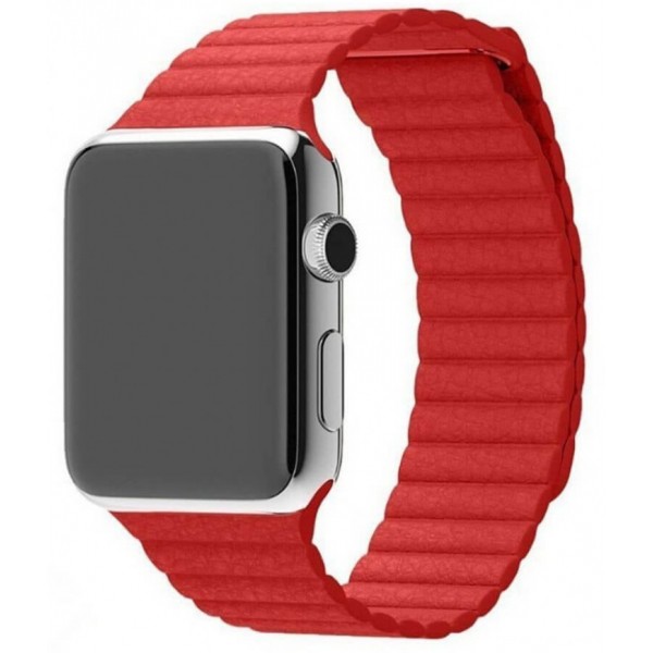 Ремешок кожаный Apple Watch 42/44 мм на магнитной застежке красный