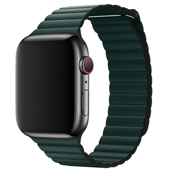 Ремешок кожаный Apple Watch 42/44 мм на магнитной застежке зеленый