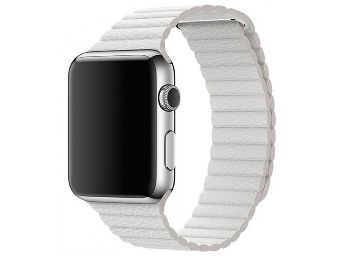Ремешок кожаный Apple Watch 42/44 мм на магнитной застежке белый