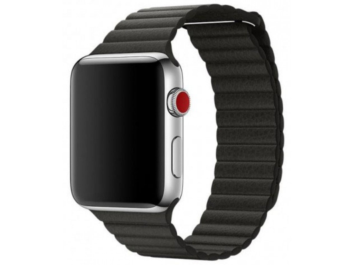 Ремешок кожаный Apple Watch 42/44 мм на магнитной застежке черный в Тюмени