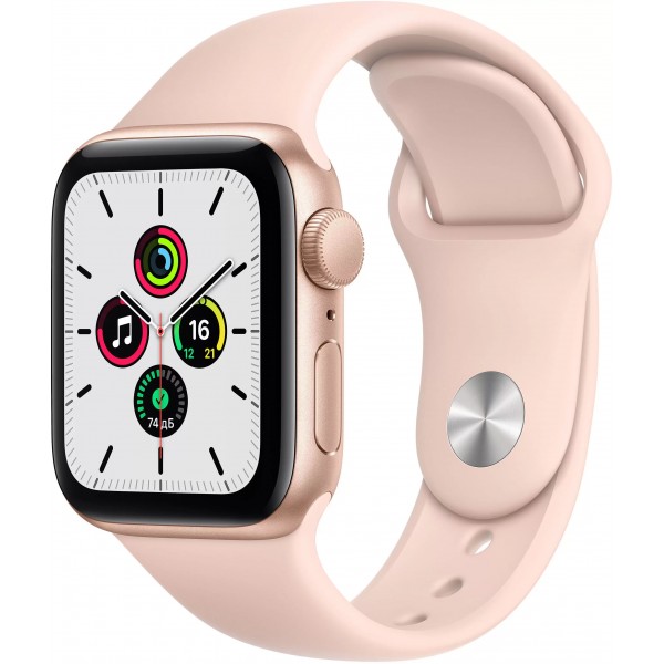 Apple Watch SE, 44 мм, корпус из алюминия золотого цвета, спортивный ремешок цвета (розовый песок)