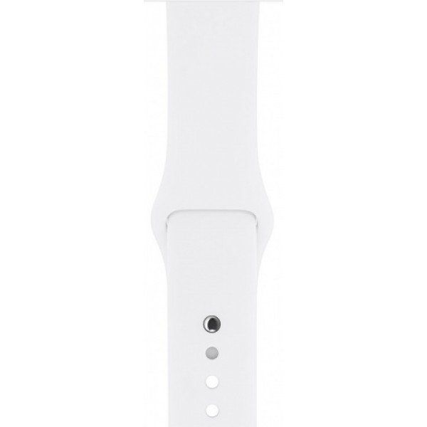 Apple Watch Series 3, 38 мм, корпус из серебристого алюминия, спортивный ремешок белого цвета