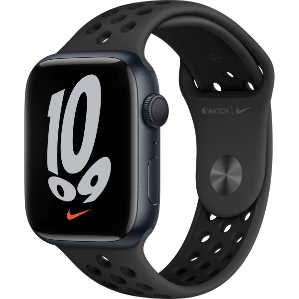 Apple Watch Nike Series 7, 45 мм, корпус из алюминия цвета (тёмная ночь), спортивный ремешок Nike цвета (антрацитовый/чёрный)