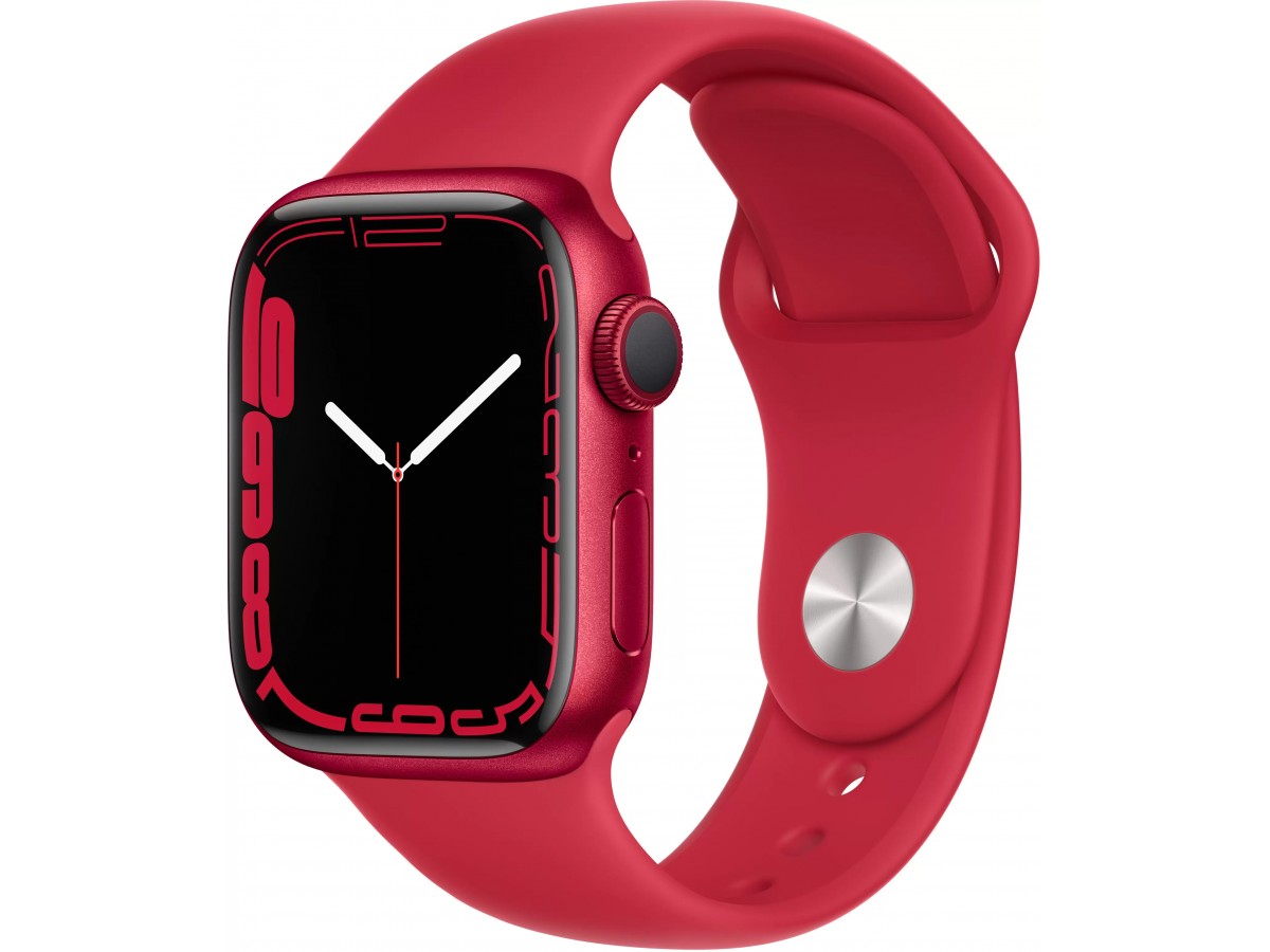 Apple Watch Series 7, 45 мм, корпус из алюминия красного цвета, спортивный ремешок красного цвета в Тюмени