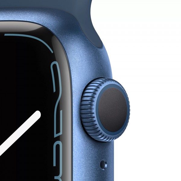 Apple Watch Series 7, 45 мм, корпус из алюминия cинего цвета, спортивный ремешок цвета "синий омут"