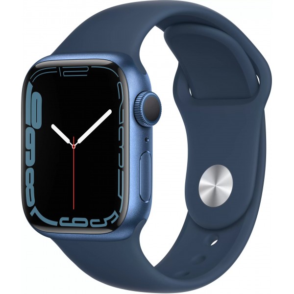 Apple Watch Series 7, 45 мм, корпус из алюминия cинего цвета, спортивный ремешок цвета "синий омут"