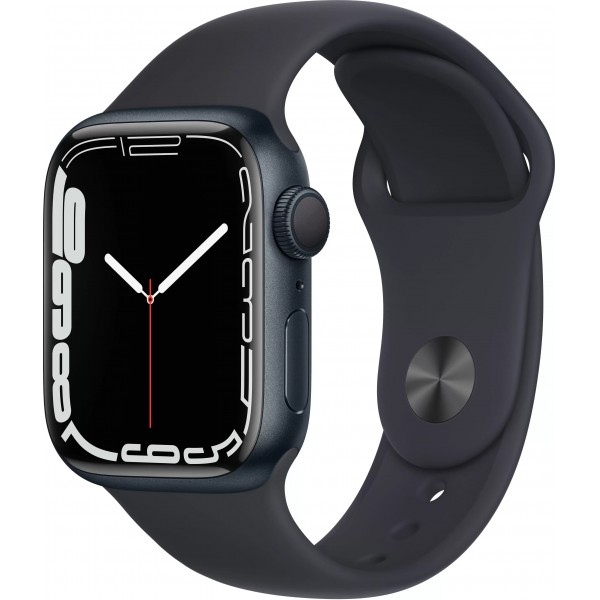 Apple Watch Series 7, 45 мм, корпус из алюминия цвета (тёмная ночь), спортивный ремешок цвета (тёмная ночь)