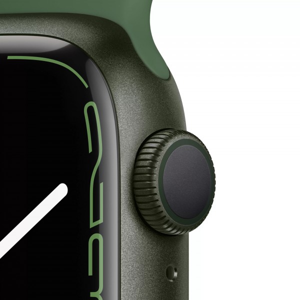 Apple Watch Series 7, 41 мм, корпус из алюминия зелёного цвета, спортивный ремешок цвета "зелёный клевер"