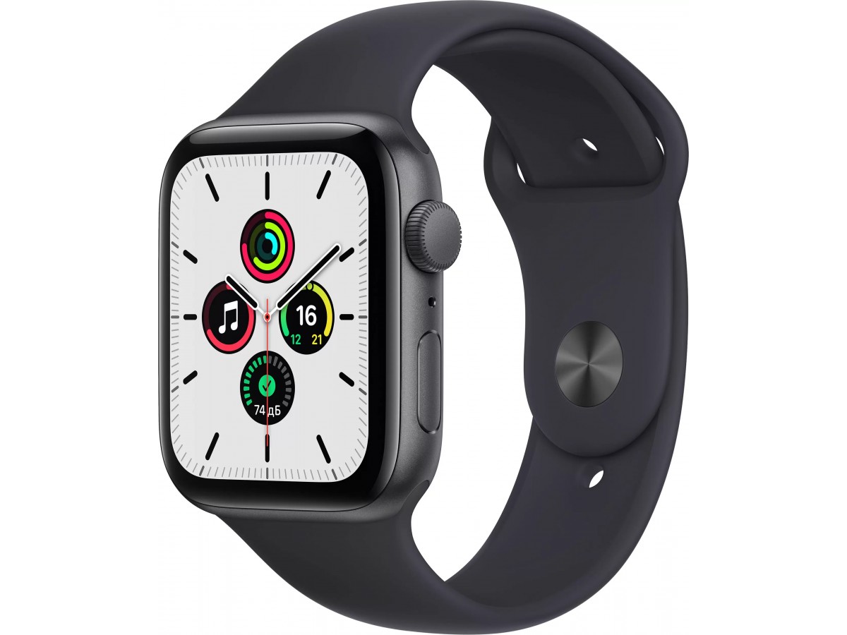 Apple Watch SE, 40 мм, корпус из алюминия цвета (серый космос), спортивный ремешок цвета (тёмная ночь) в Тюмени