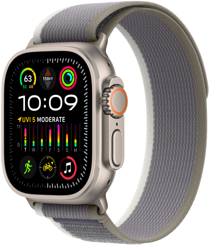 Apple Watch Ultra 2 GPS + Cellular 49 мм корпус из титана ремешок Trail зеленого/серого цвета