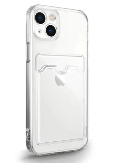 Чехол с кармашком прозрачный для iPhone 14 силиконовый