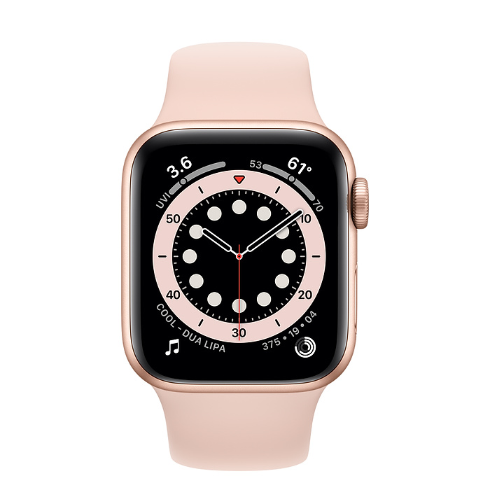 Apple Watch Series 6, 44 мм, корпус из алюминия золотого цвета, спортивный ремешок цвета (розовый песок)