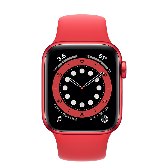 Apple Watch Series 6, 40 мм, корпус из алюминия красного цвета, спортивный ремешок красного цвета 