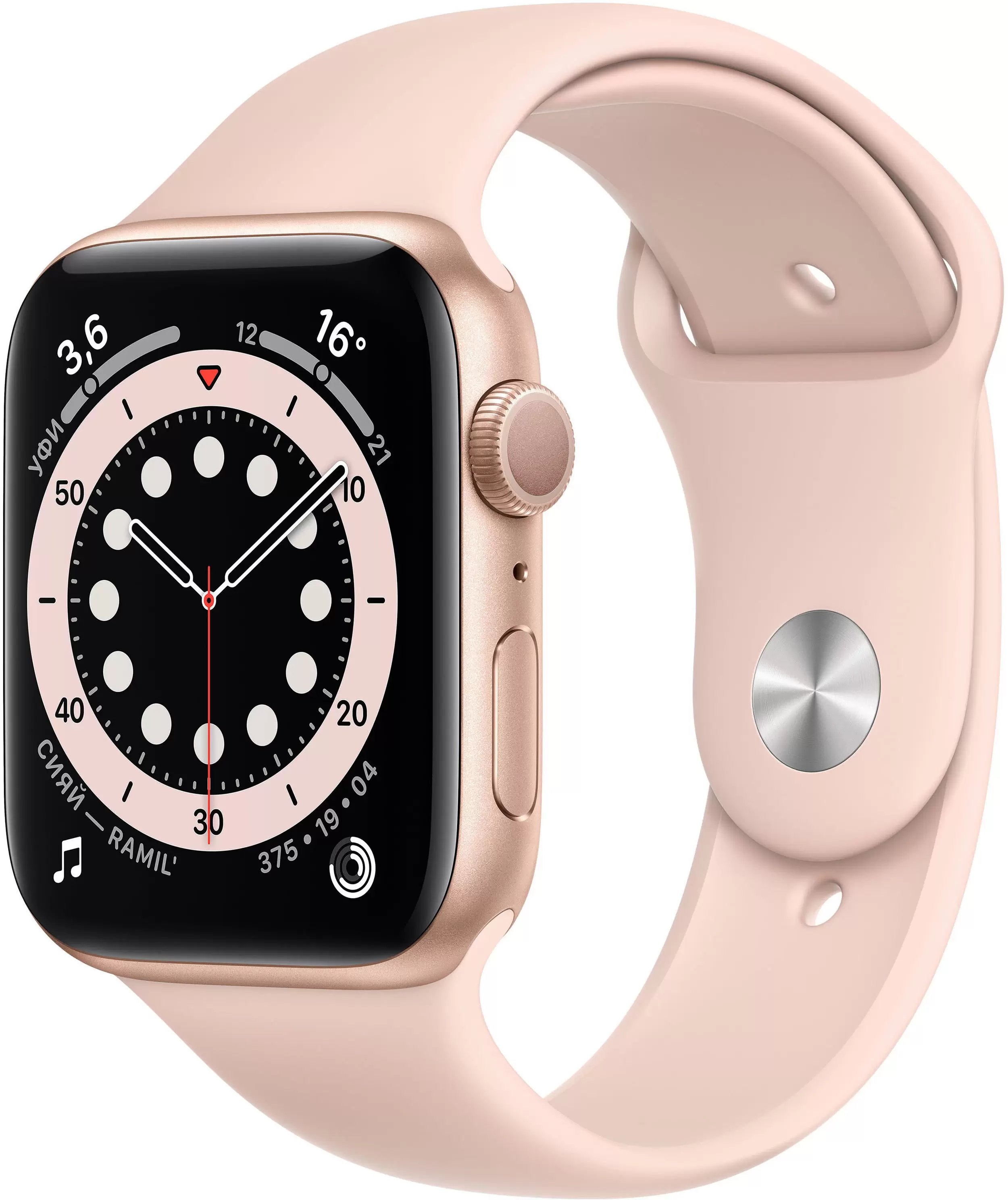 Apple Watch Series 6, 40 мм, корпус из алюминия золотого цвета, спортивный ремешок цвета (розовый песок) в Тюмени