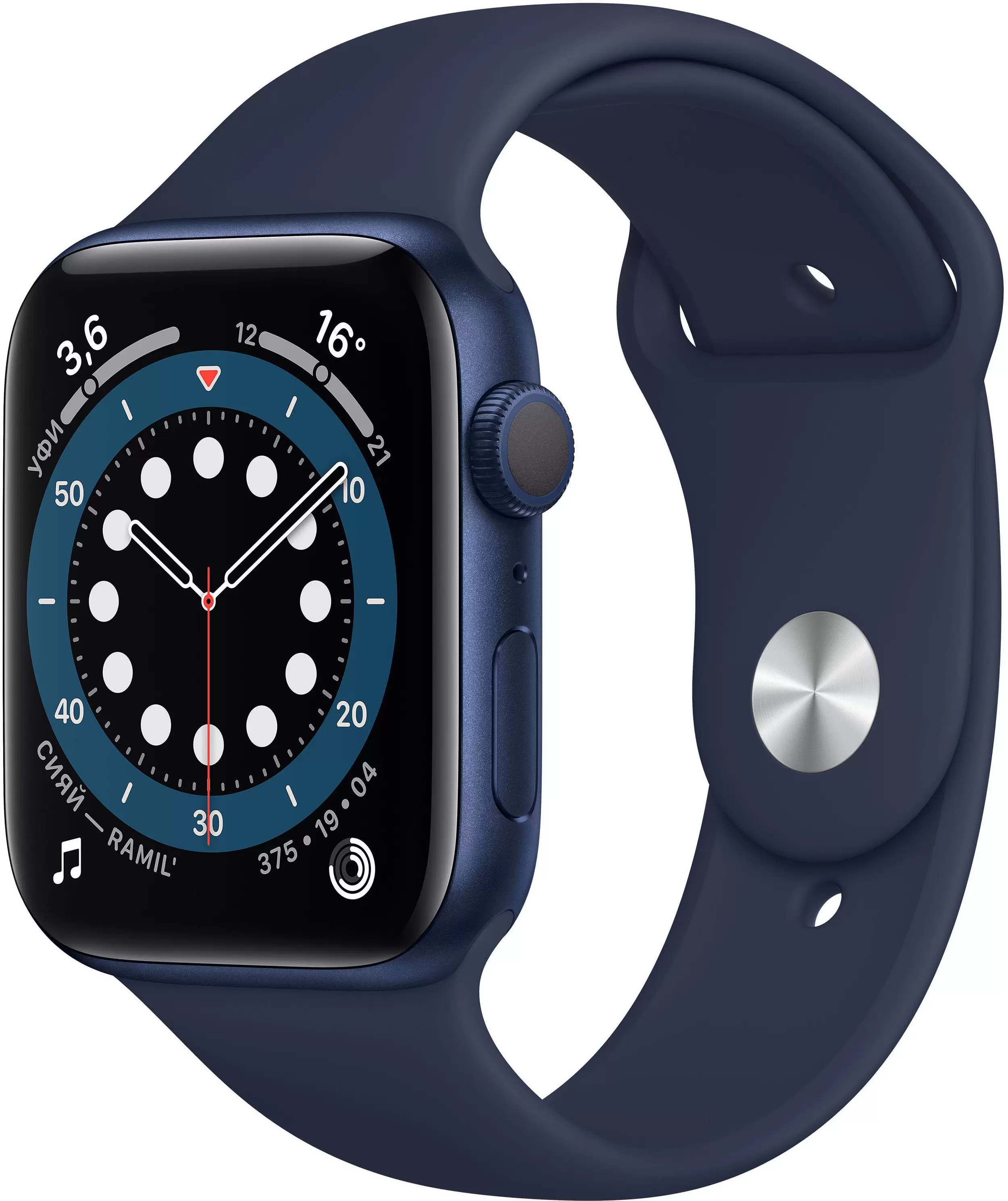 Apple Watch Series 6, 44 мм, корпус из алюминия синего цвета, спортивный ремешок цвета (темный ультрамарин) в Тюмени