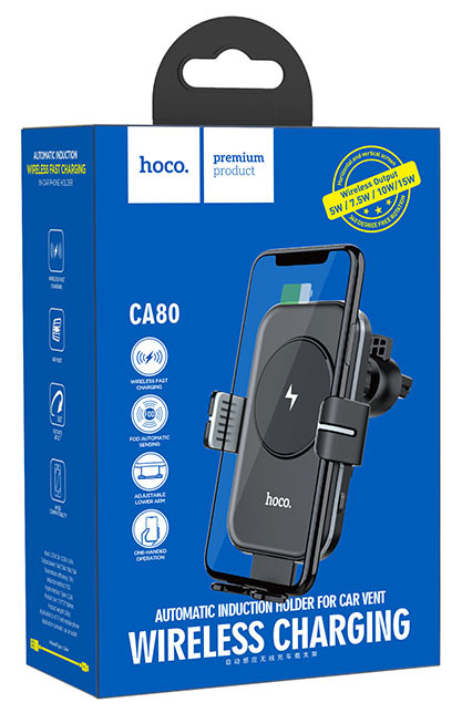 Автомобильный держатель для телефона HOCO CA80 раздвижной с беспроводной зарядкой