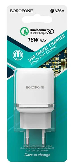 Адаптер питания Borofone BA36A 1USB 18w белый