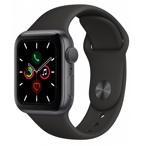 Apple Watch Series 5, 40 мм, корпус из алюминия цвета (серый космос), спортивный ремешок чёрного цвета
