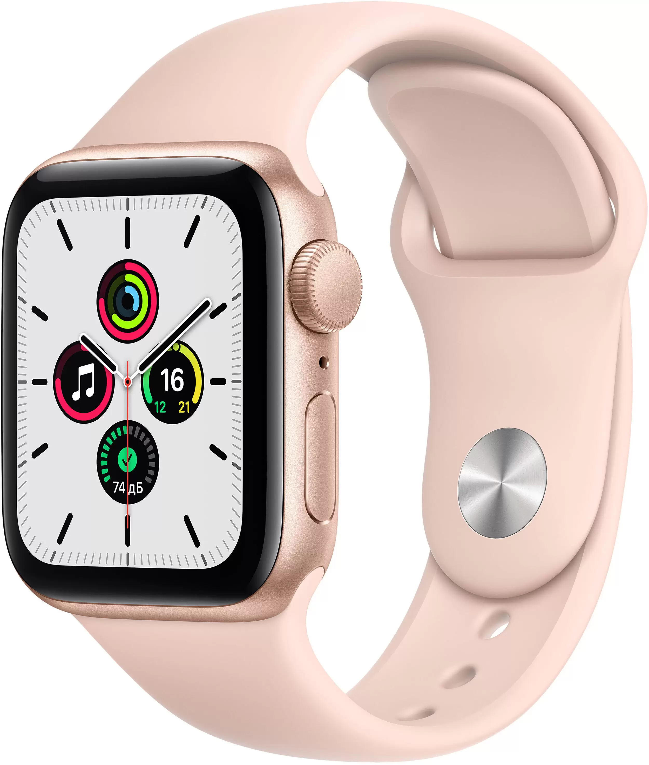 Apple Watch SE, 40 мм, корпус из алюминия золотого цвета, спортивный ремешок цвета (розовый песок) в Тюмени